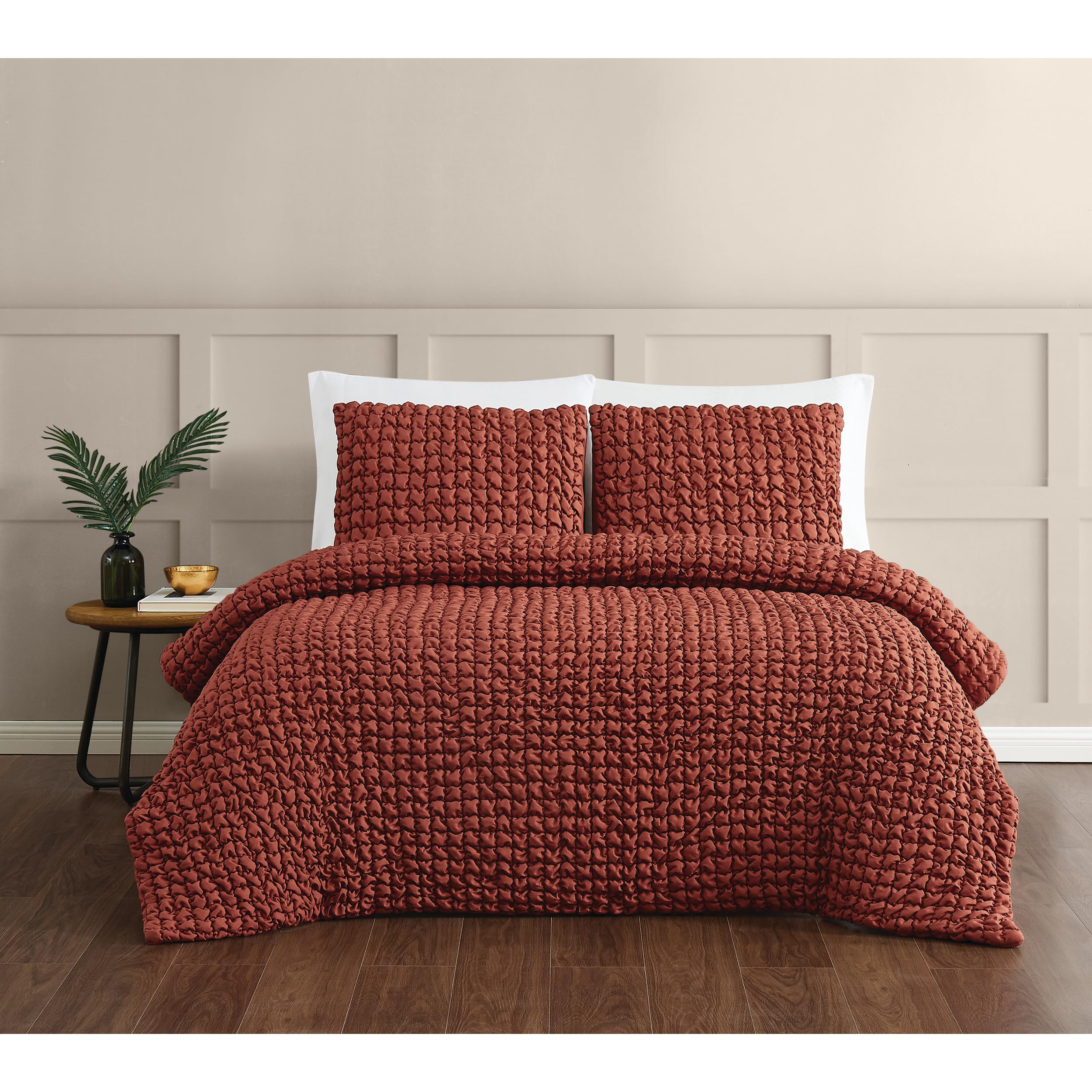 Photo 1 of Christian Siriano NY Textured Puff Comforter Set, Twin, brick, 2-Piece