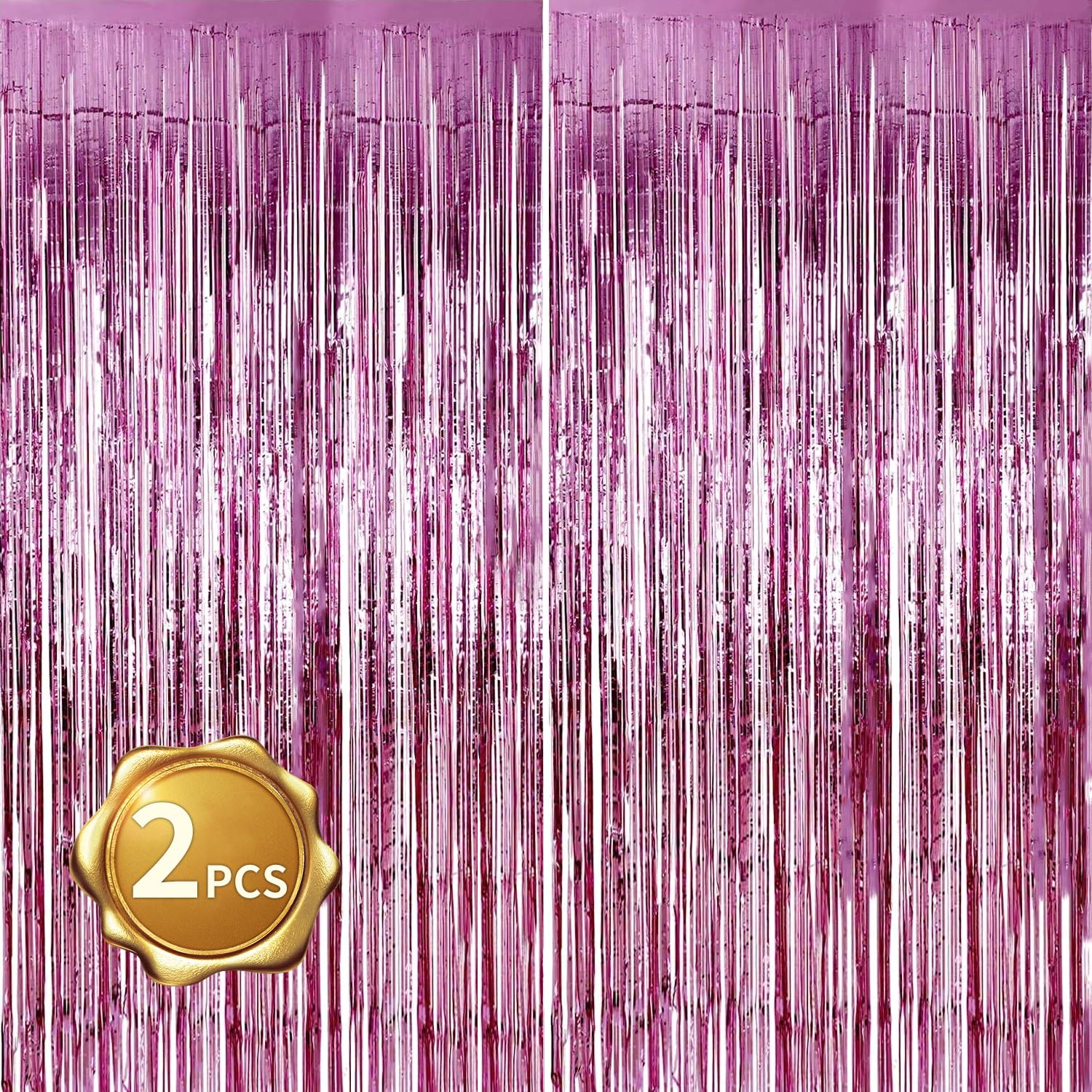 BEISHIDA 2 Pack Foil Fringe Curtain,Pink Tinsel Metallic Curtains Photo Backdrop for Wedding Engagement Bridal Shower Birthday Bachelorette Party Stage Decor(3.28 ft x 6.56 ft)
