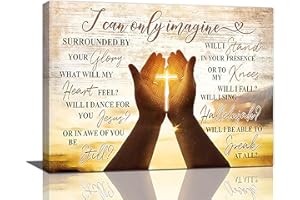 JERKBOO Christian Cross In Hands Wall Art Rustic I Can Only Imagine Wall Decor Gold Country Pictures Canvas Prints Motivational Framed Modern Artwork for Church Home Living Room Bedroom Bathroom 16"x12"