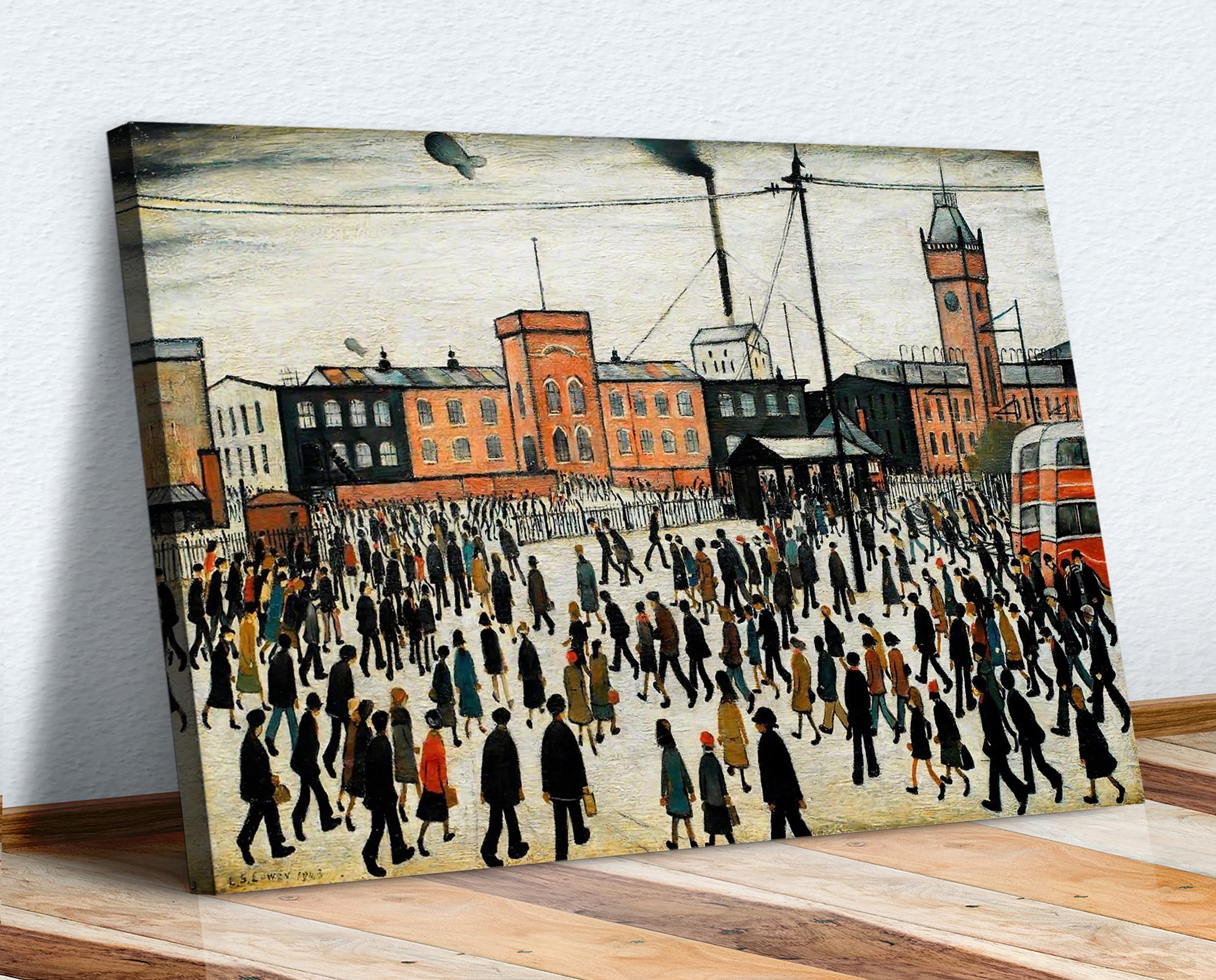 Going to Work CANVAS WALL ART PRINT ARTWORK PAINTING PICTURE Ls Lowry Style (18in x 12in / 45cm x 30cm)