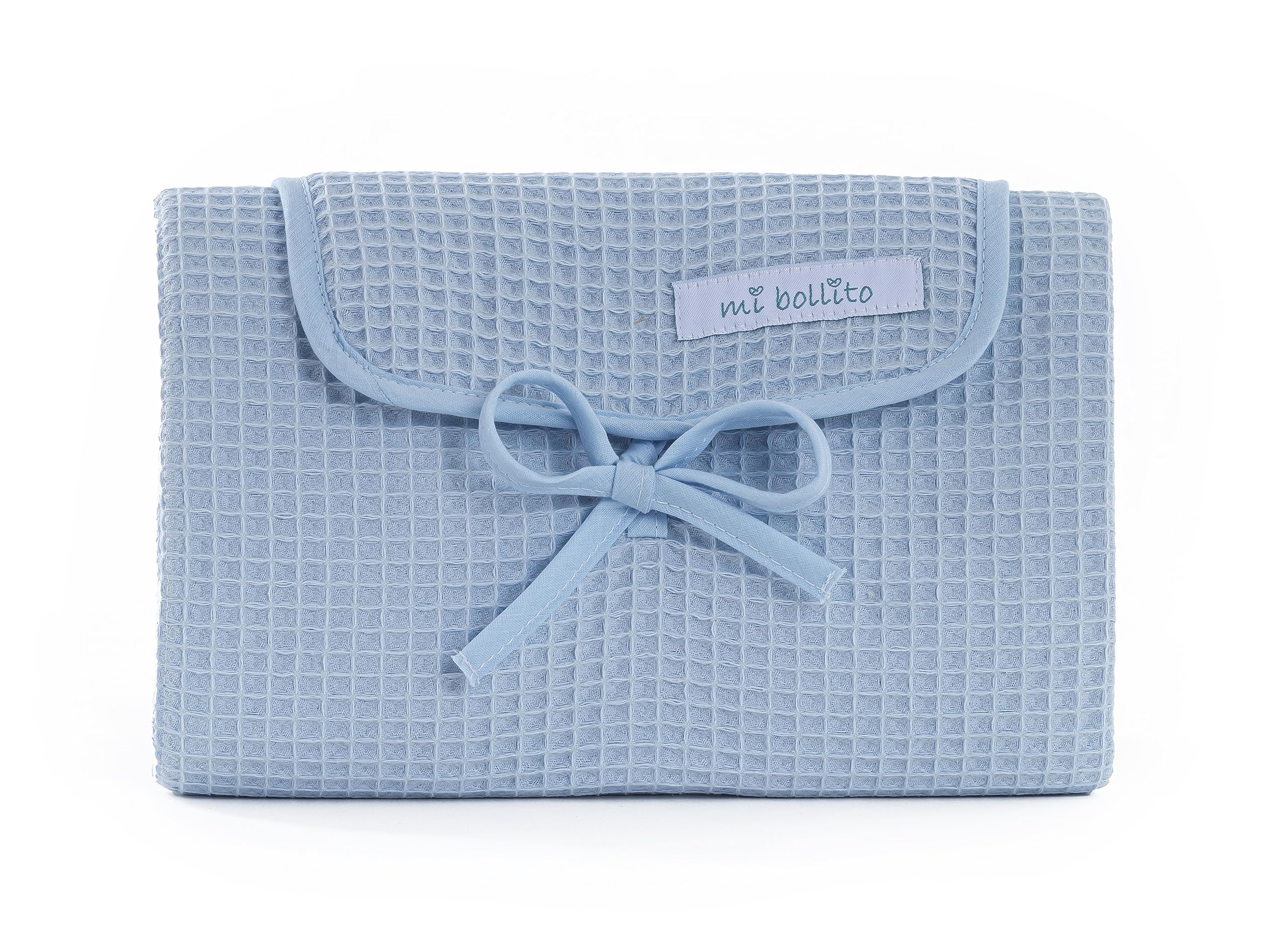 Mi bollito Baby Changing Mat Portable Foldable Waterproof 100% Waffle Cotton Fabric Easy to Store in Maternity Bag Ideal Newborn Gift (Light Blue)