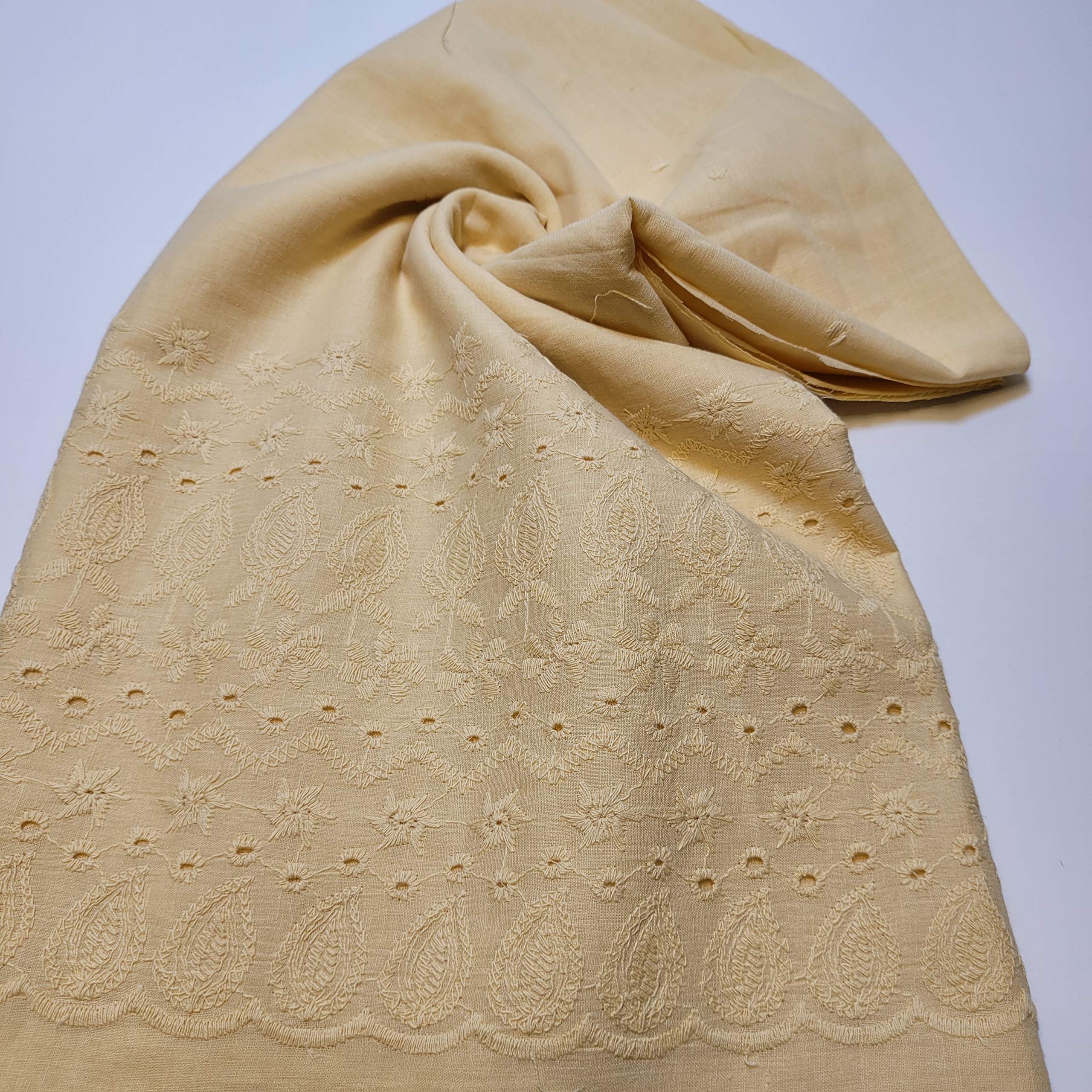 New 100% Cotton Lawn Broderie Anglaise Embroidery Dress Craft Fabric 44" (Print -2 - Beige)