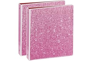 NatureTouch 3 Ring Binder, Glitter 1 Inch Organizer (10.5'' x 11.5'') Holds 8.5’’ x 11’’ Letter Size 300 Pages, Waterproof Durable View Binder, 2 Pack, Pink