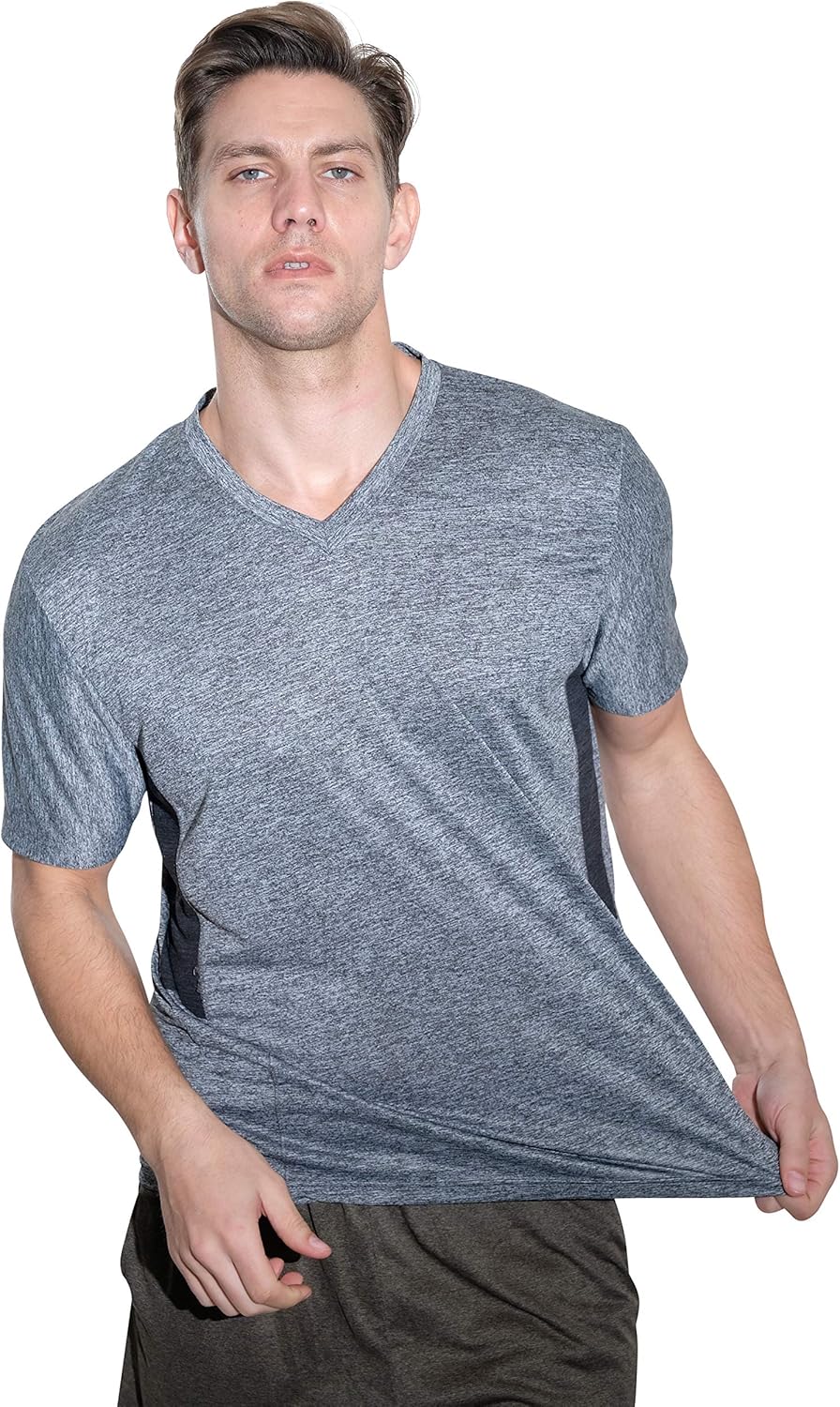 5 Pack: Men’s V-Neck Dry-Fit Moisture Wicking Active Athletic Tech Performance T-Shirt: Clothing