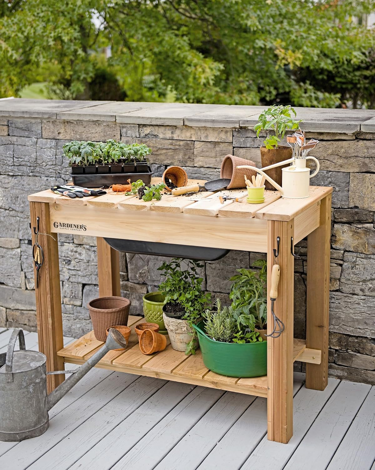red cedar potting bench on Gardener S Cedar Potting Bench With Sink Potting Benches Tables Patio Lawn Garden