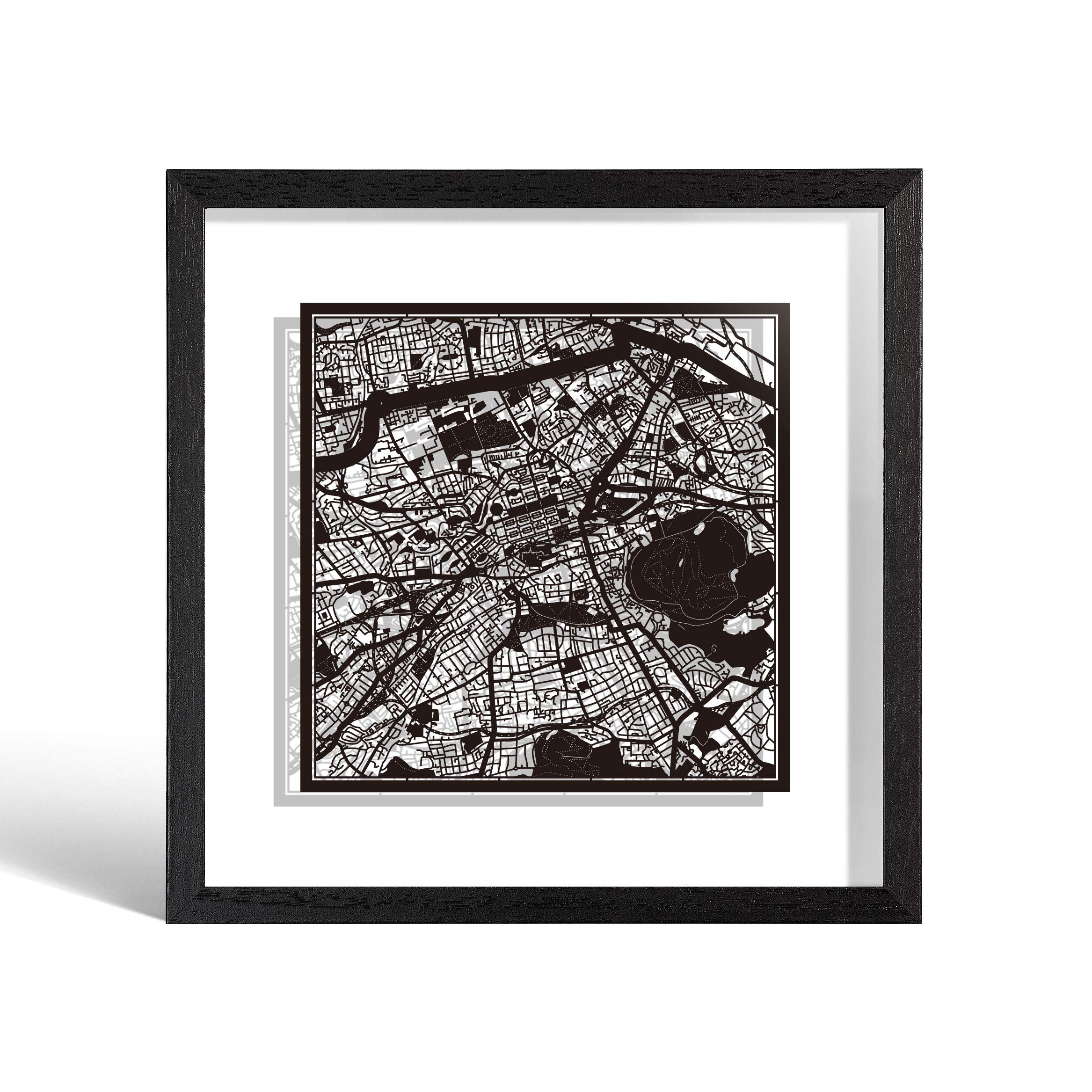 O3 DESIGN STUDIO Edinburgh Marco de Papel para mapas, Black map, Black frame, 9x9 inches, Gift Boxed, 2 background color, self-changing, Paper Art