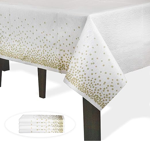 Amazon Com White And Gold Paper Tablecloths For Parties Weddings Christmas Thanksgiving Graduation Gender Reveal Baby Shower Cloth Like Confetti Dots Table Cloth 54 X102 4 Pack Kitchen Dining