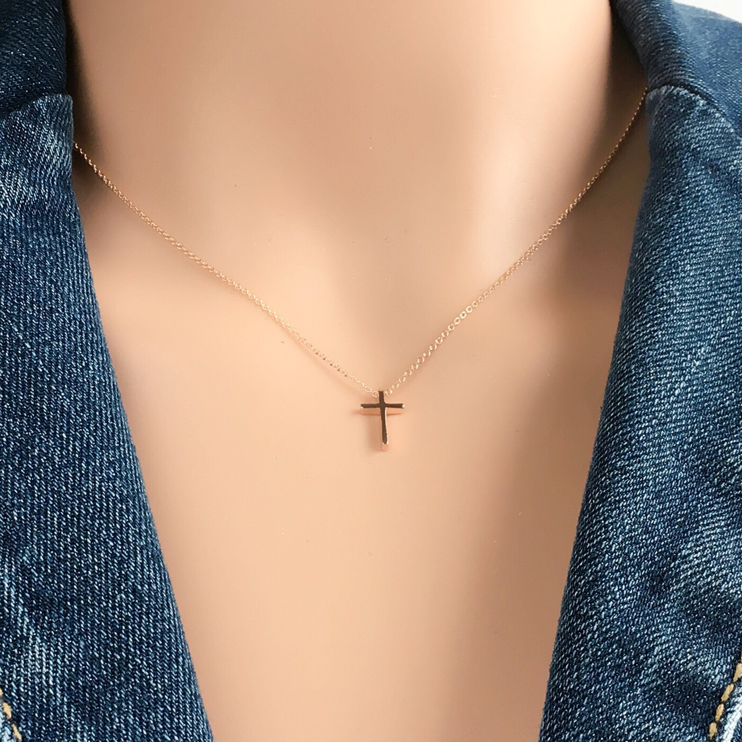 18 Inch Rose Gold Tiny Cross Necklace 