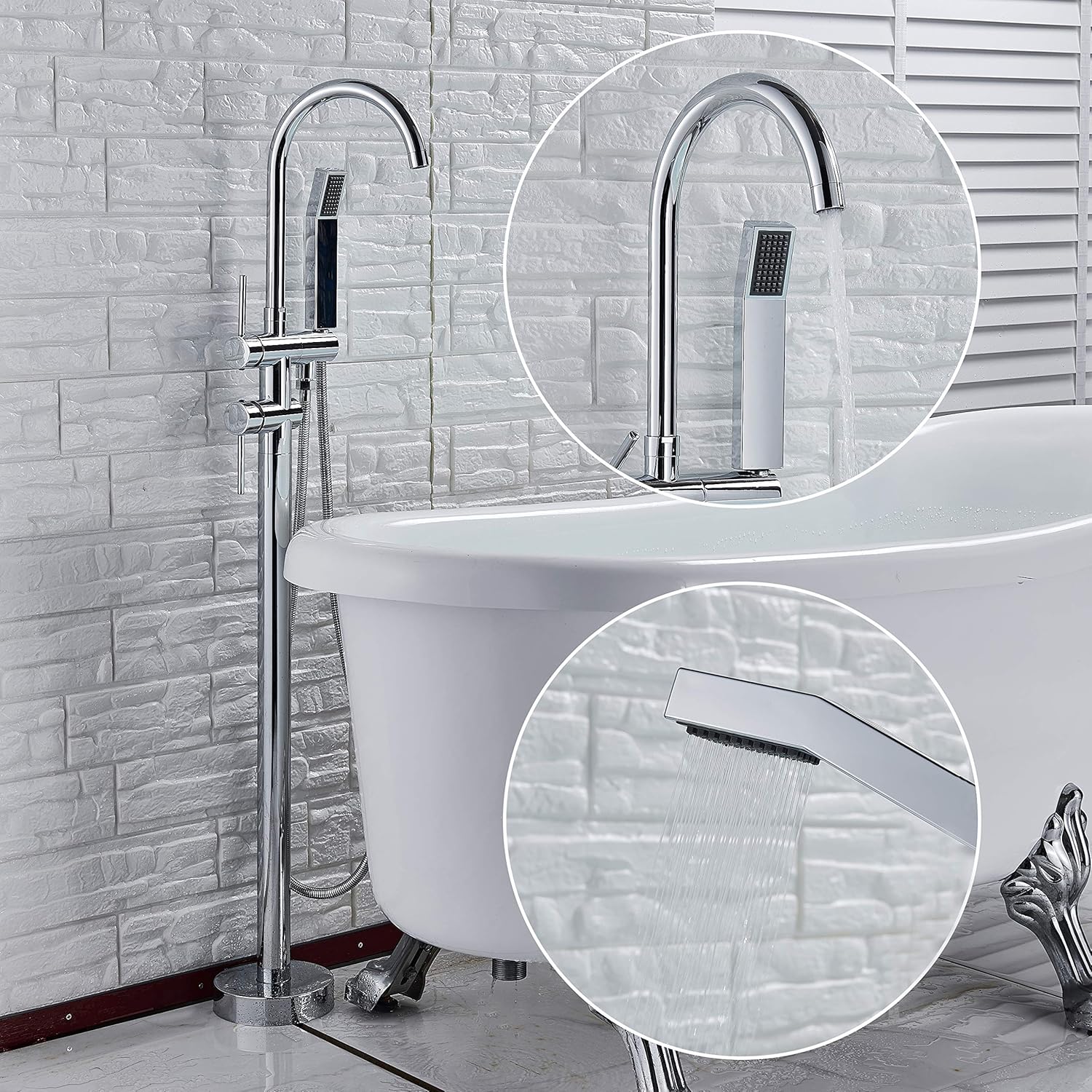 Rozin Freestanding Bathtub Shower Tap Handheld Sprayer 2 Handle Tub