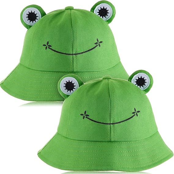 2 Pieces Frog Bucket Hat Cute Fisherman Cotton Hat Frog Bucket Sun