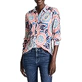NIC+Zoe Womens Scribble Blooms Cotton Crinkle Shirt