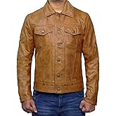 Jnriver Trucker Leather Jacket Men - Vintage Cowboy Real Lambskin Mens Leather Jackets