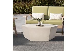 UPHA 41-inch Outdoor Coffee Table, Hexagon Concrete Side Table for Outdoor Patio, Gardens, Backyards, Farmhouses, Living Rooms, Terrazzo Beige Texture