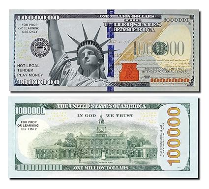 Amazon Com Jumbo Million Dollars 25 Bills Of Best Real Looking - image unavailable