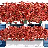 Uieke 16PCS Artificial Flowers for Outdoors, UV Resistant Fake Flowers No Fade Faux Plastic Plants for Garden Porch Window Box Home Décor (Red)