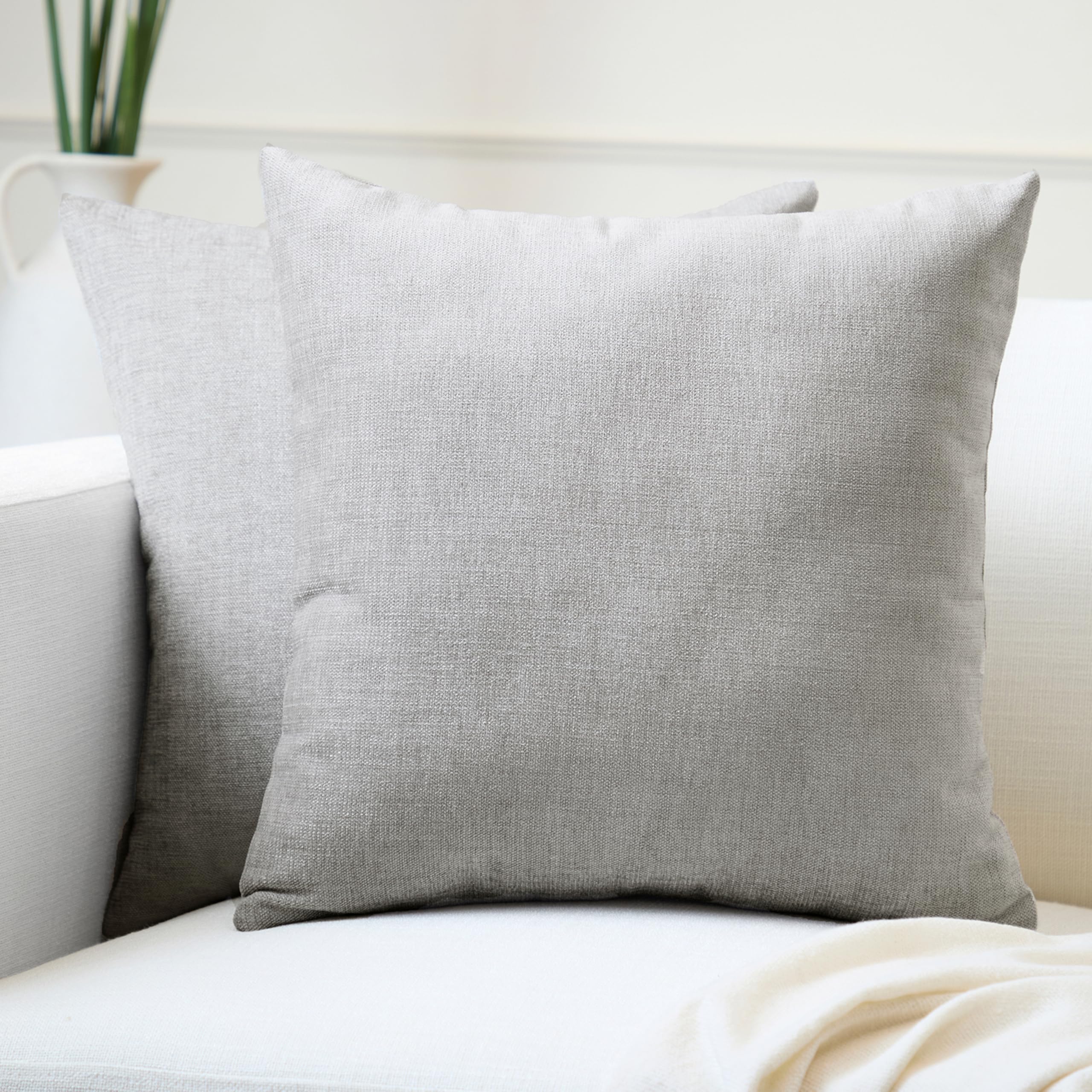 Encasa XO Chenille Cushion Covers Set of 2 | Solid Light Grey - (20"x20") (50x50 cm) | Decorative Accent Square Throw Pillow Cases For Couch, Home Decor, Sofa — image 1