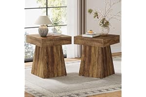 Tribesigns Small End Table Set of 2, Rustic Square Side Table with Wide Base, Farmhouse Small Nightstand Beside Bed, Next to 