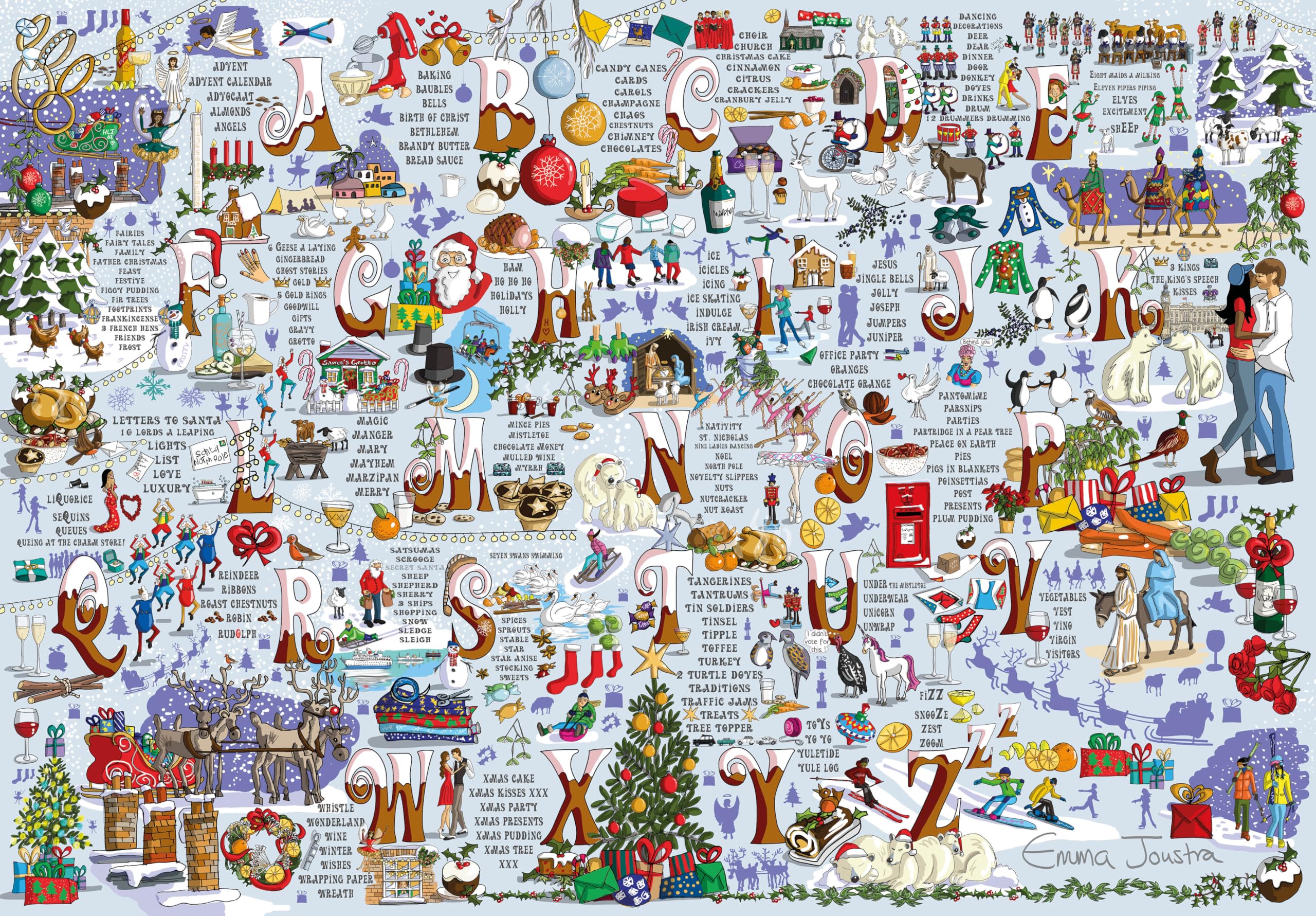 Christmas A to Z 1000 Piece Jigsaw Puzzle; Emma Joustra art Collection; Eco-Friendly, Gift for Adults & Families — image 1