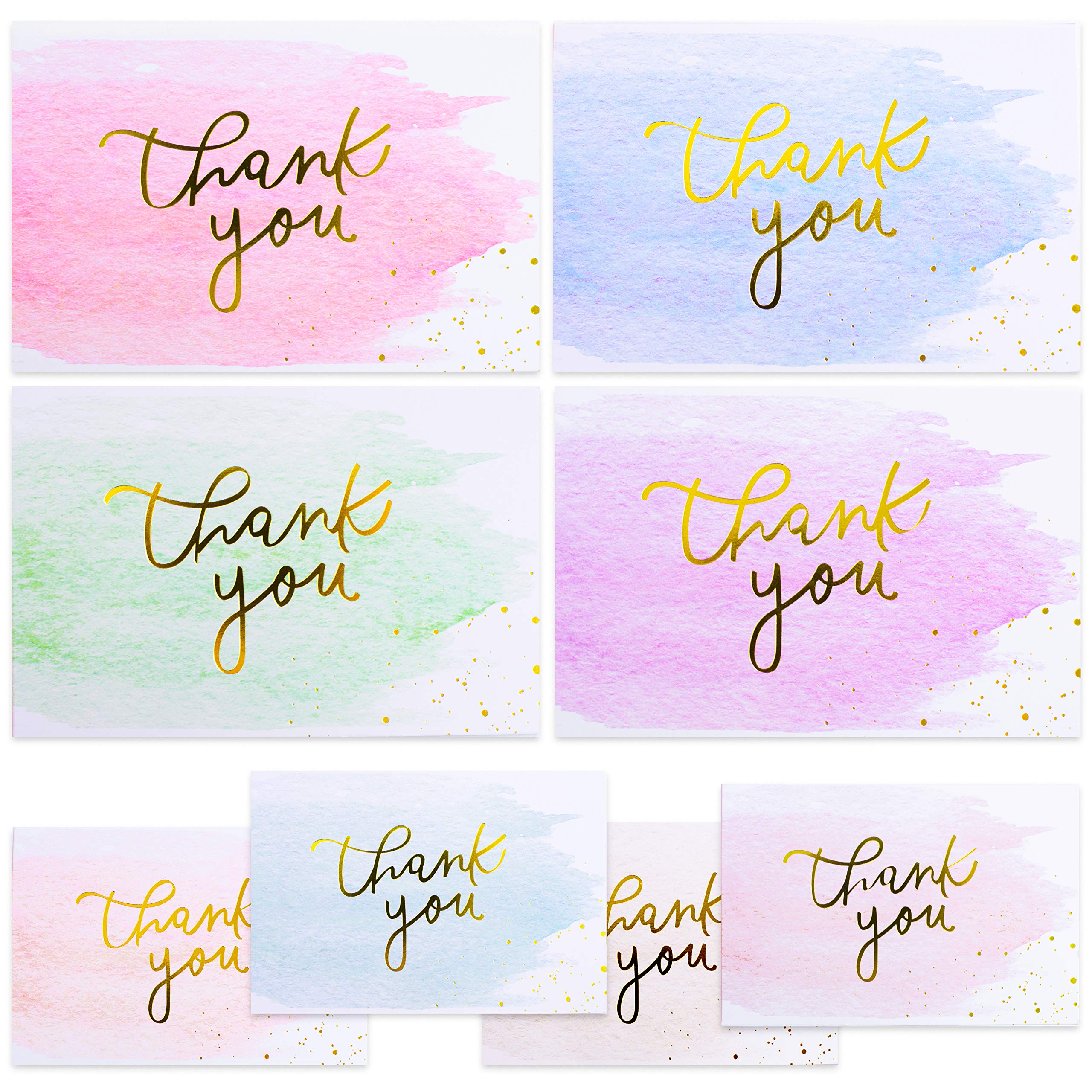 Gold And Watercolor Thank You Cards for Thank You Notes! Bulk Set of 48