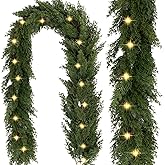 6.2 FT Prelit Christmas Cedar Garland with 20 Lights - Realistic Artificial Pine Needle Faux Cypress Greenery for Christmas Table Mantle Wall Room Outdoor Indoor Winter Decoration