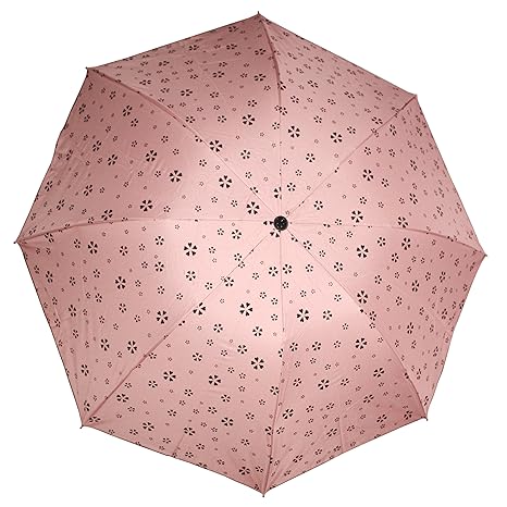 Flower Print Umbrella : Three Folding Anti-UV Protection Umbrella, Dome Shape Sun Rain Umbrella for Women and Girls, Pack of 1