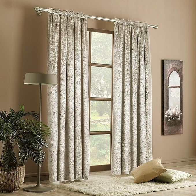 Curtains Crushed Velvet Thermal Insulated, Room Darkening Pencil Pleat