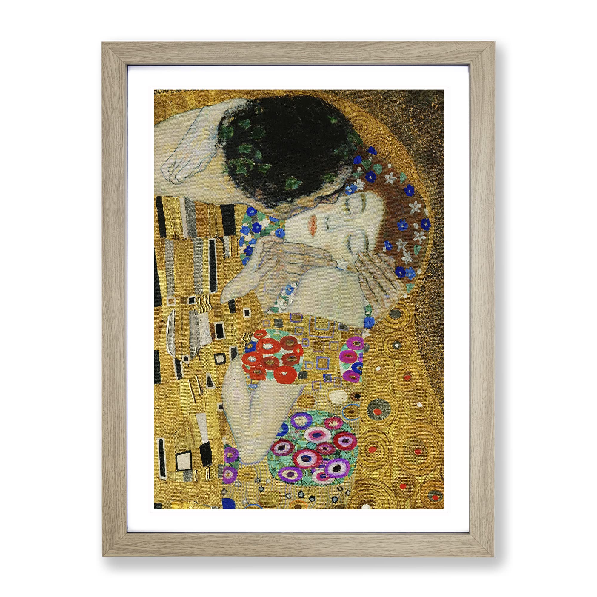 The Kiss Vol.3 By Gustav Klimt Classic Painting Framed Wall Art Print, Ready to Hang Picture for Living Room Bedroom Home Office Décor, Oak A4 (34 x 25 cm)
