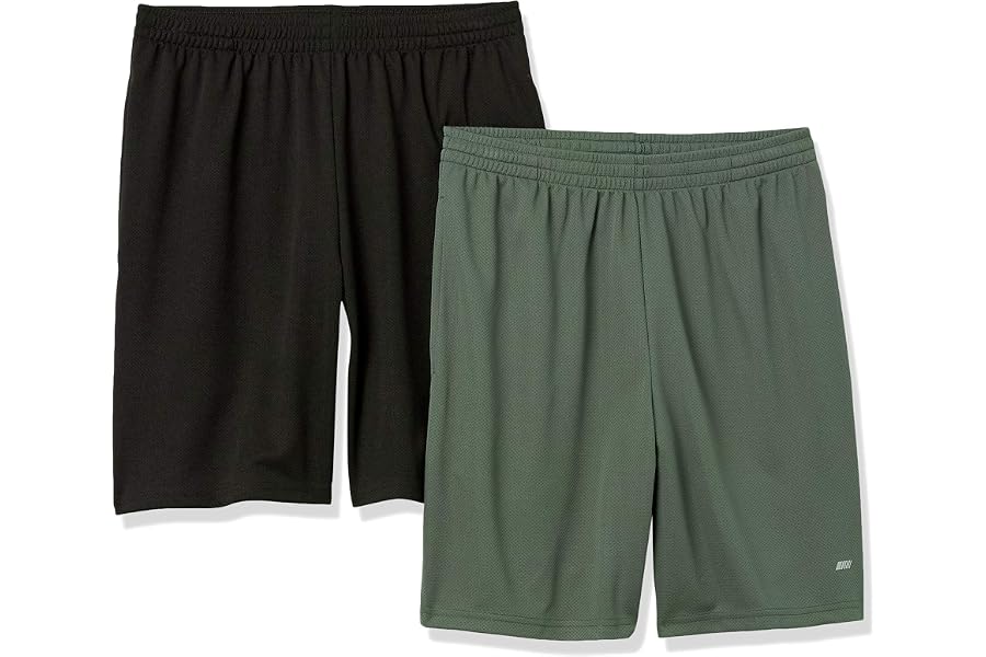 Amazon Essentials Men's Athletic Basketball Gym Shorts, Breathable Moisture Wicking, Loose-Fit Performance Tech, Pack of 2