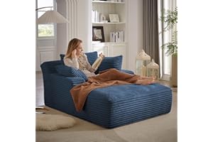 HOLYFIND 50''Boneless Couch Corduroy Sofa Bed Oversized Chaise Lounge Chair Indoor Deep Seat Cloud Couch Reading Chairs Comfy Single Sleeper Sofa Chair for Living Room,No Assembly Required(Blue, 50'')
