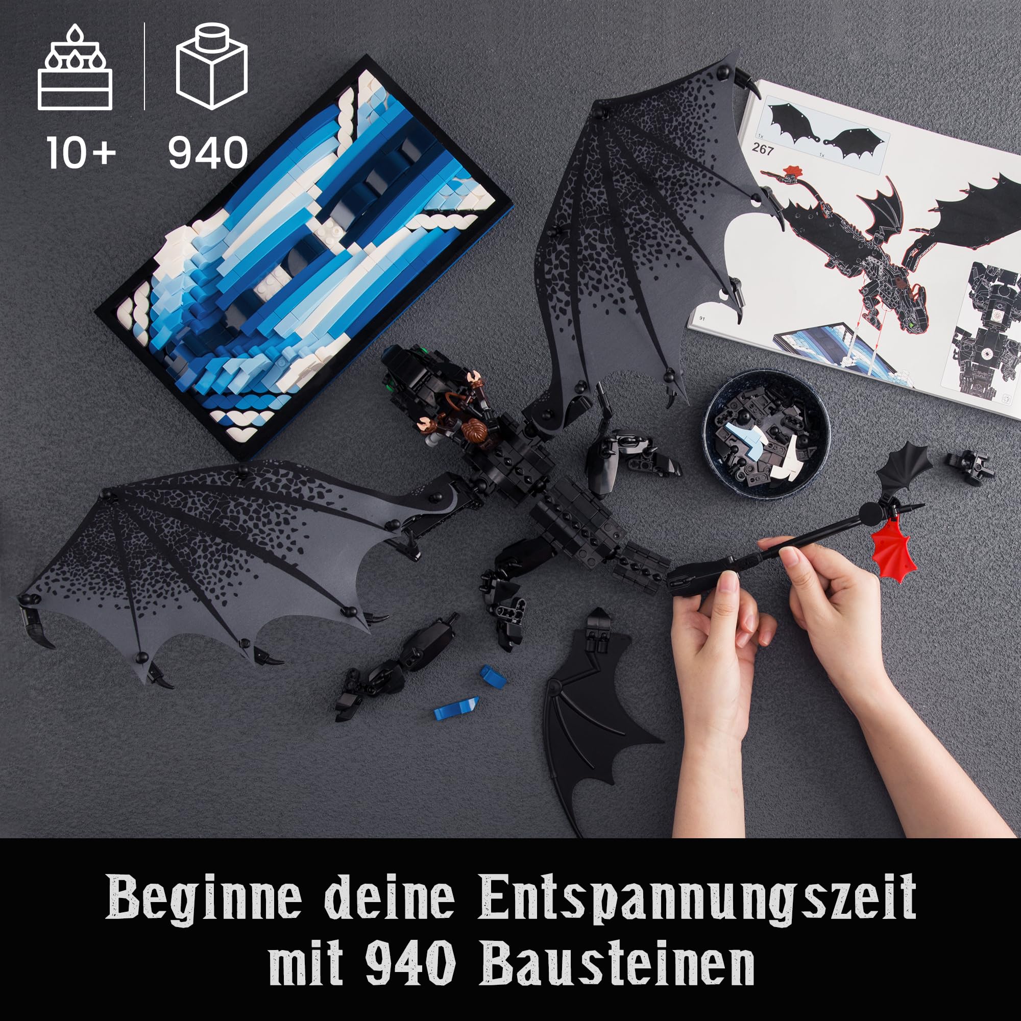 VEPOWER Nachtdrache Bauspielzeug Geschenkidee für Kinder & Erwachsene, Kreatives Deko-Set für Wohnzimmer & Büro, Geschenkidee für Junge ab 10+ (940 Teile) 6
