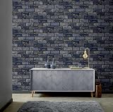 Arthouse Metallic Brick Navy Gold Wallpaper Feature Wall Paste Paper 1005x53cm view 7