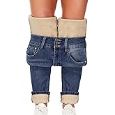 Qazel Vorrlon Women's Fleece Lined Jeans for Women Winter Warm Flannel Lined Jeans Womens High Waisted Skinny Stretch Pants