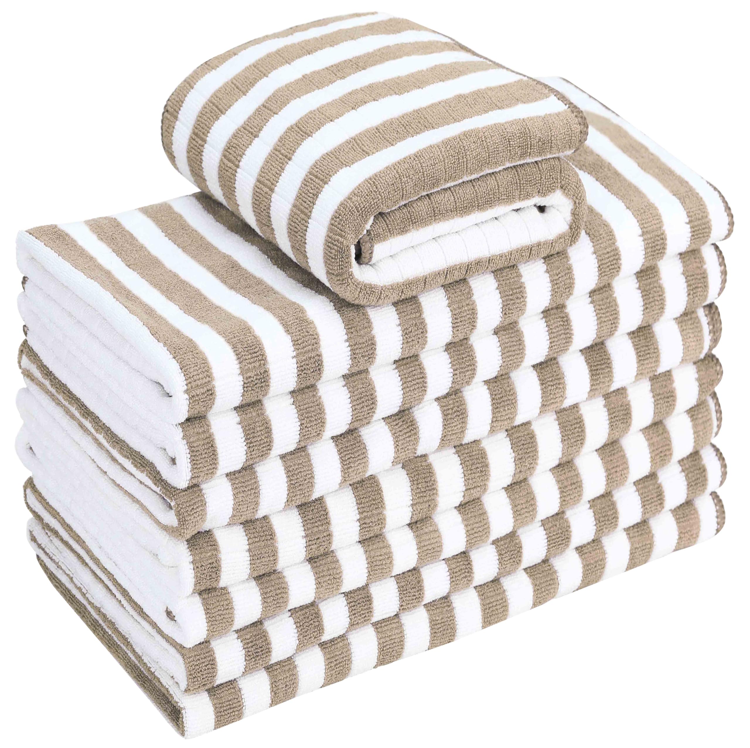 gryeer 8 Pack Microfibre Tea Towels, Super Absorbent, Soft and Thick Kitchen Towels, Check designed with Hanging Loops, 65 x 45 cm, Khaki