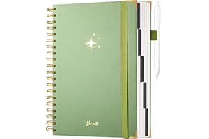 Yoment Leather Spiral Notebooks for Work Thick 5 Subject Notebook College Ruled with Dividers 360 Pages B5 Hardcover Lined Journals for Women Men Writing, Green