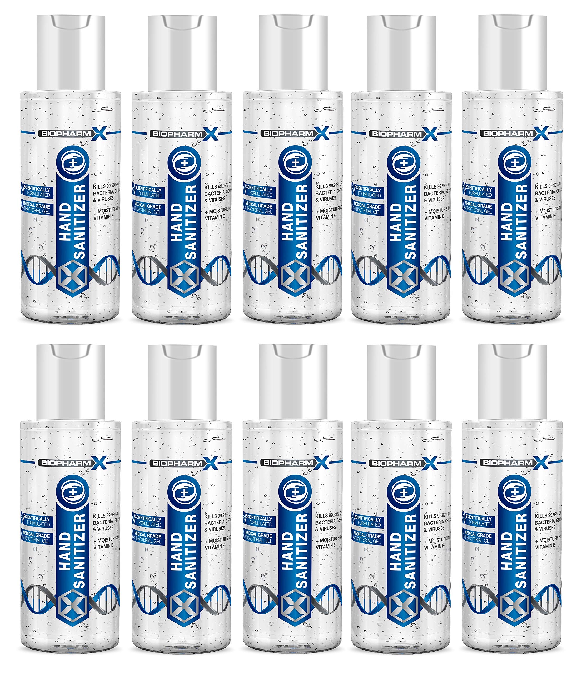 BioPharmX Anti-Bacterial Hand Sanitiser Gel (80 x 100ml Bottle / £0.62) Medical Grade Sanitizer + Vitamin E (Suitable for Sensitive Skin)