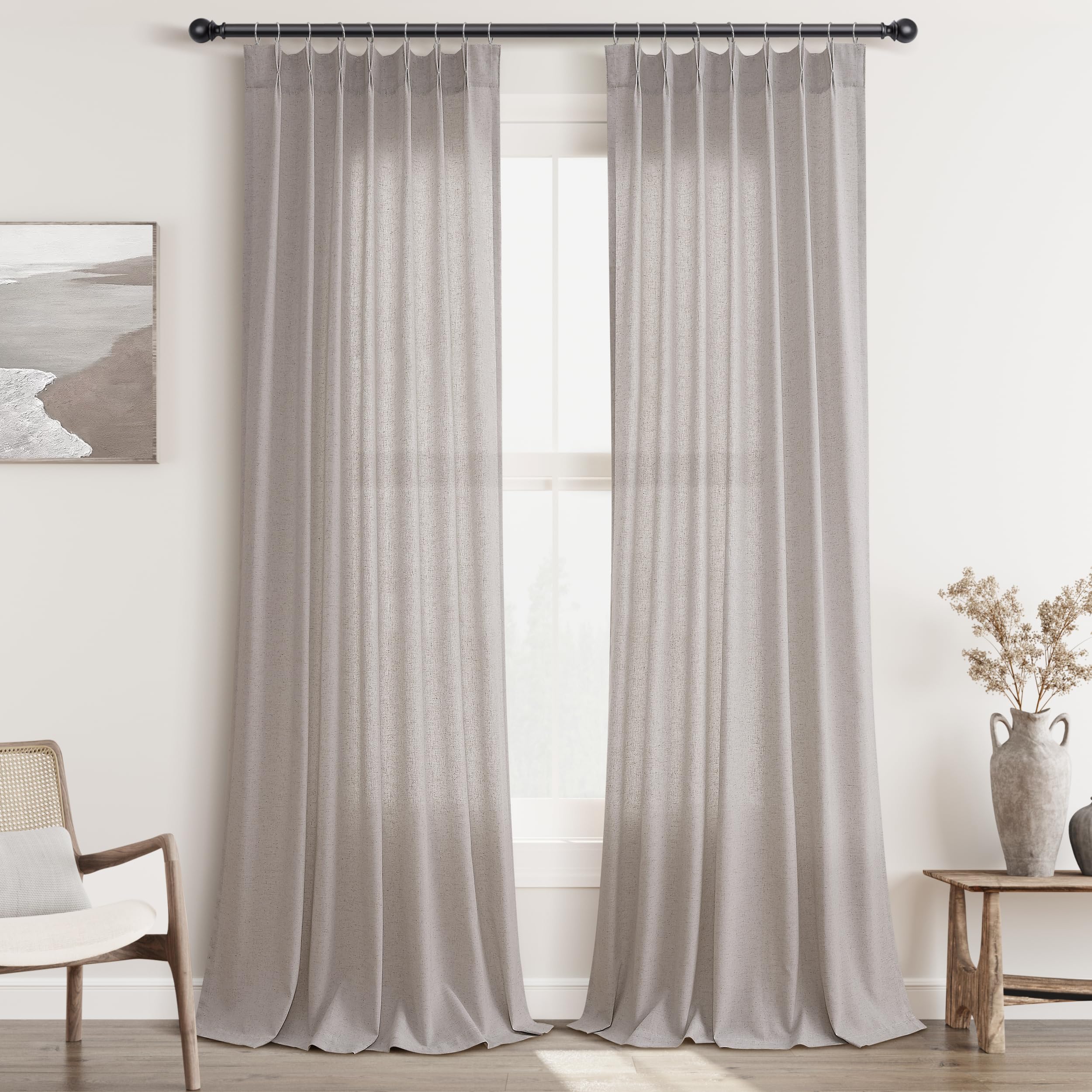 Photo 1 of Aersas Brownish Grey Pinch Pleat Linen Curtains 90 Inch Length 2 Panels Set for Bedroom Dinging Room Semi Sheer Boho Farmhouse Neutral Window Curtains 90 Inches Long for Living Room Nursery 40x90