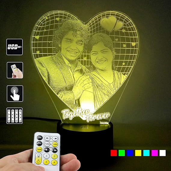 Varna Crafts 3D Illusion Personalised LED Lamp with 7 Colours, Remote and USB Cable(Black and Transparent)