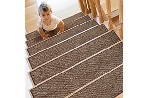 SMILOOL Stair Treads Non Slip for Wooden Steps Indoor 4 Pack 8" X 30" Carpet Stairs Runner for Wood Stairs, Stair Tread Rugs with Reusable Adhesive for Dogs Kids and Elders, Machine Washable, Brown