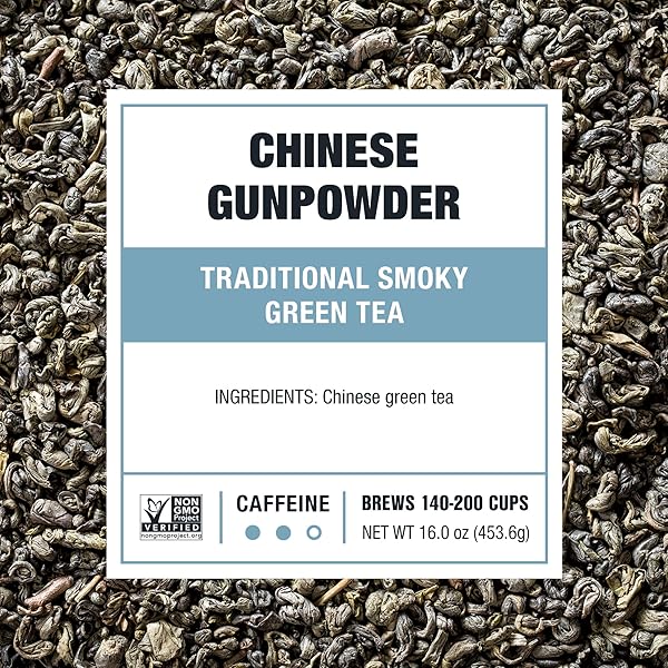 TIESTA TEA – CHINESE GUNPOWDER, LOOSE LEAF, TRADITIONAL SMOKY GREEN TEA, PREMIUM AROMATIC BLEND, MEDIUM CAFFEINATED, MAKE HOT OR ICED & BREWS UP TO 200 CUPS, 16 OUNCE RESEALABLE BULK POUCH