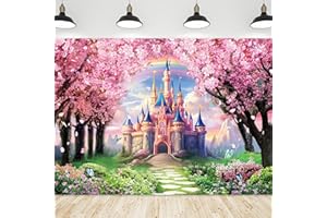 Riyidecor Princess Castle Backdrop Rainbow Pink Sakura Flowers Floral Fantasy Fairy Tale Wonderland 7Wx5H Feet Photography Ba