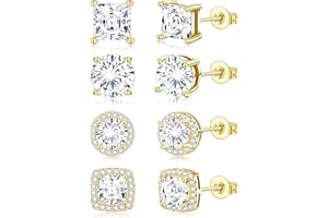 Zankulas Cubic Zirconia Stud Earrings for Women Mens Earrings Hypoallergenic Square CZ Studs Set