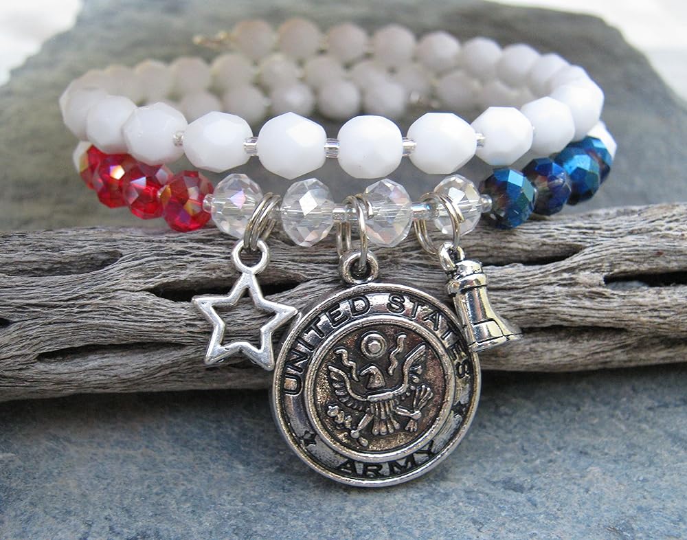 US Army Charm Bracelet, Patriotic United States Stacking
