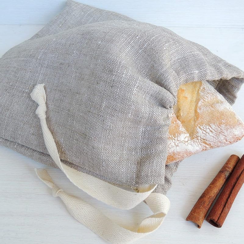 Handmade Natural Linen Bread Bag for Round