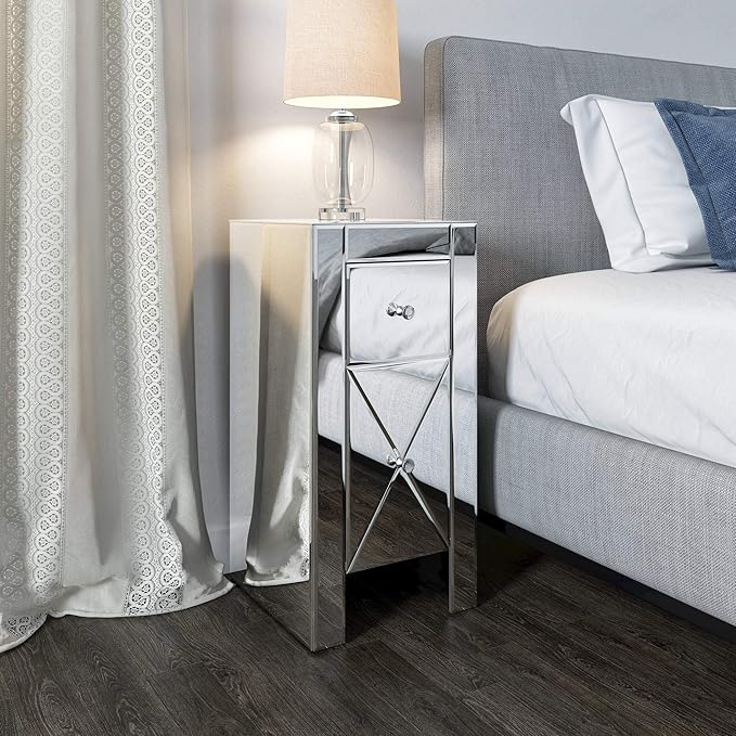 Amazon Com Jaxpety Mirrored Nightstand With 2 Drawer Beside End Tables Accent Table Modern Style For Bedroom Living Room Silver All Glass Kitchen Dining