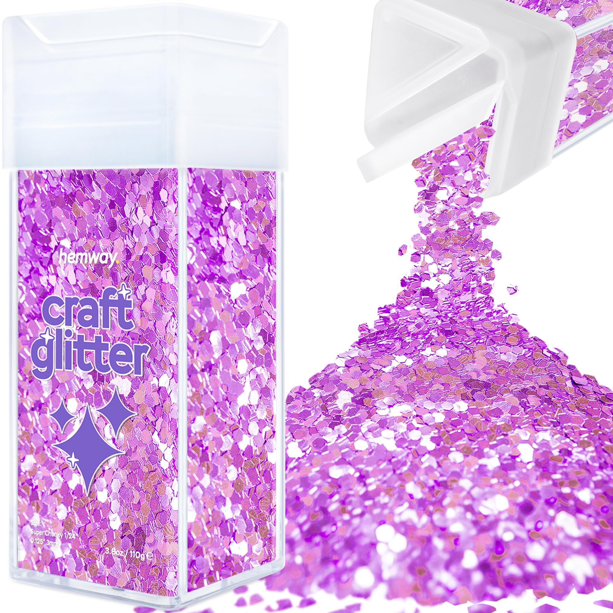 Hemway Glitter Shaker Lavender Purple 110g Super Chunky, Craft Glitter Shaker for Resin & Epoxy Crafts, Christmas Art Supplies, Nail, Body, Face, Eye, Festival, Crafting, Slime, Sparkle