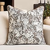 Alerfa Brown Neutral Floral Pillow Cover 20 x 20 Inch, Vintage Chenille Square Couch Pillow Cover Soft Decorative Farmhouse Accent Pillowcase for Living Room Bedroom