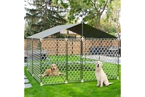 DOCAGT 10x10x7FT Outdoor Dog Kennel Heavy Duty Outdoor Fence Dog Run, Anti-Rust Dog Cage with Waterproof UV-Resistant Cover and Updated Secure Lock(120"x120"x84")