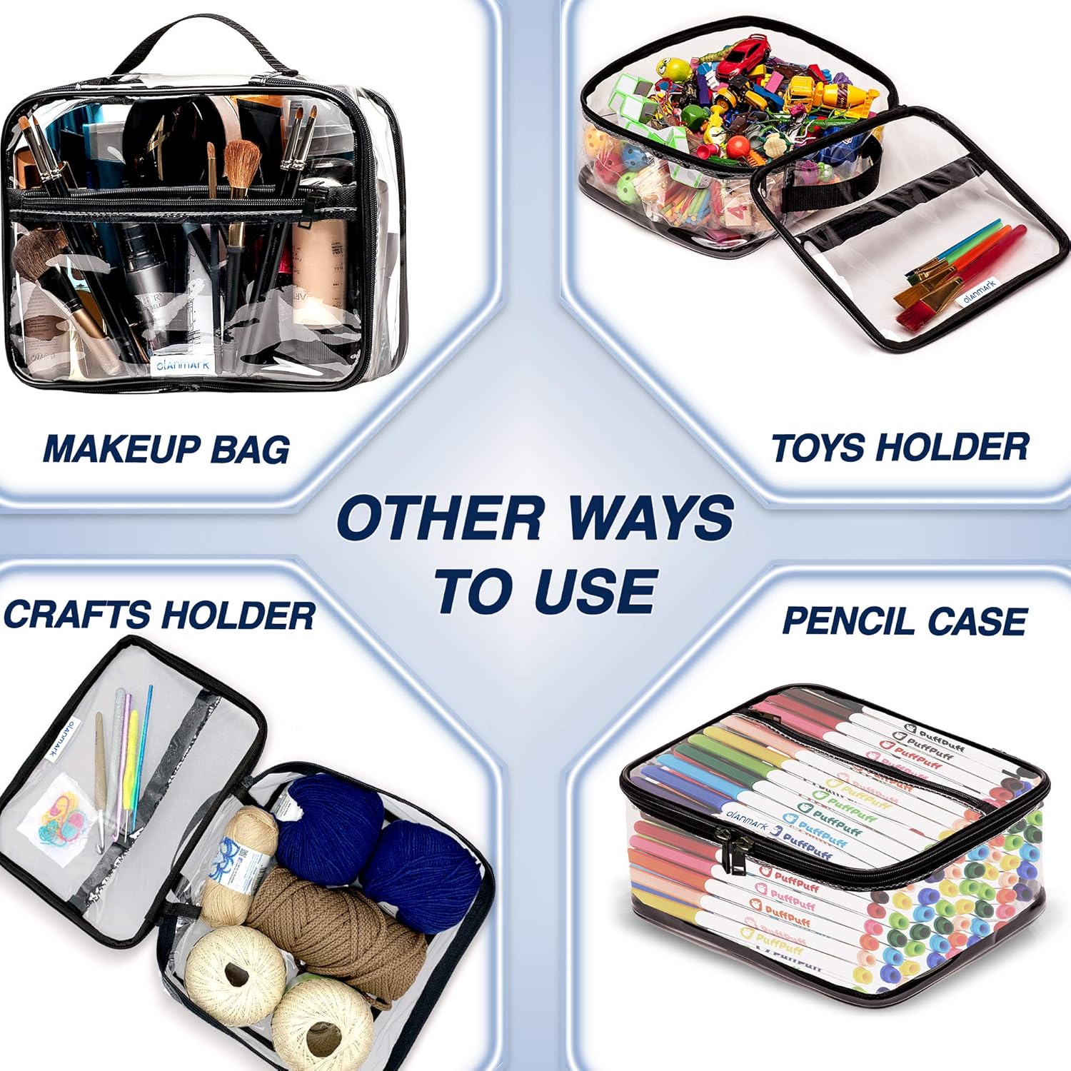 Clear Toiletry Bag - PVC Makeup Bag - Large Transparent Cosmetic Travel Case - See Through Packing Cube with Handle - Clear Bag with Zipper - Plastic Storage Pouch for Women