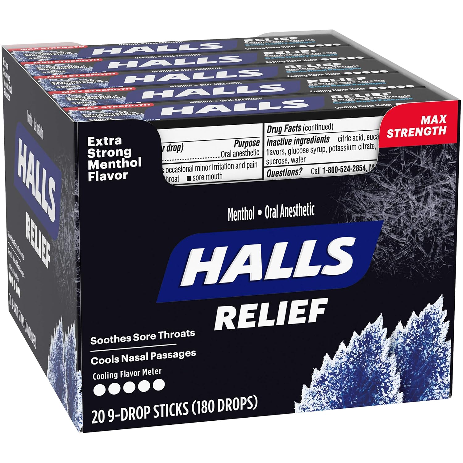 HALLS Relief Max Strength Extra Strong Menthol Throat Drops, 20 Packs of 9 Drops (180 Total Drops) : Grocery & Gourmet Food