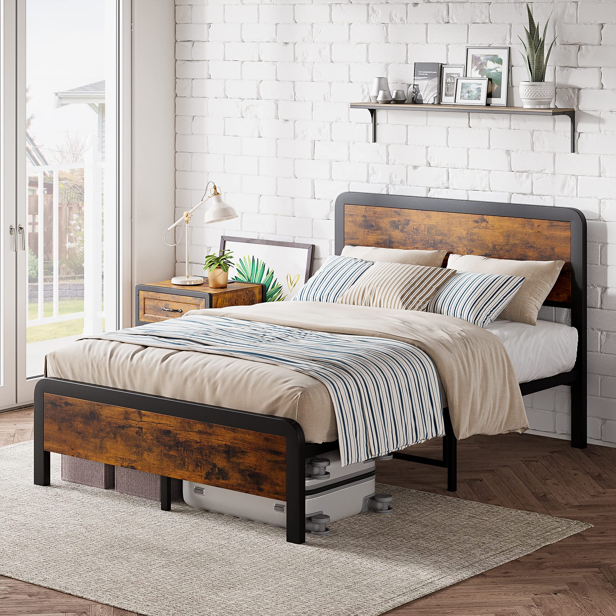 Photo 1 of ** MANUAL INCLUDED** IDEALHOUSE Full Bed Frame with Headboard, Platform Bed Frame with Safe Rounded Corners & Strong Metal Slats Support, Mattress Foundation/Noise-Free/No Box Spring Needed